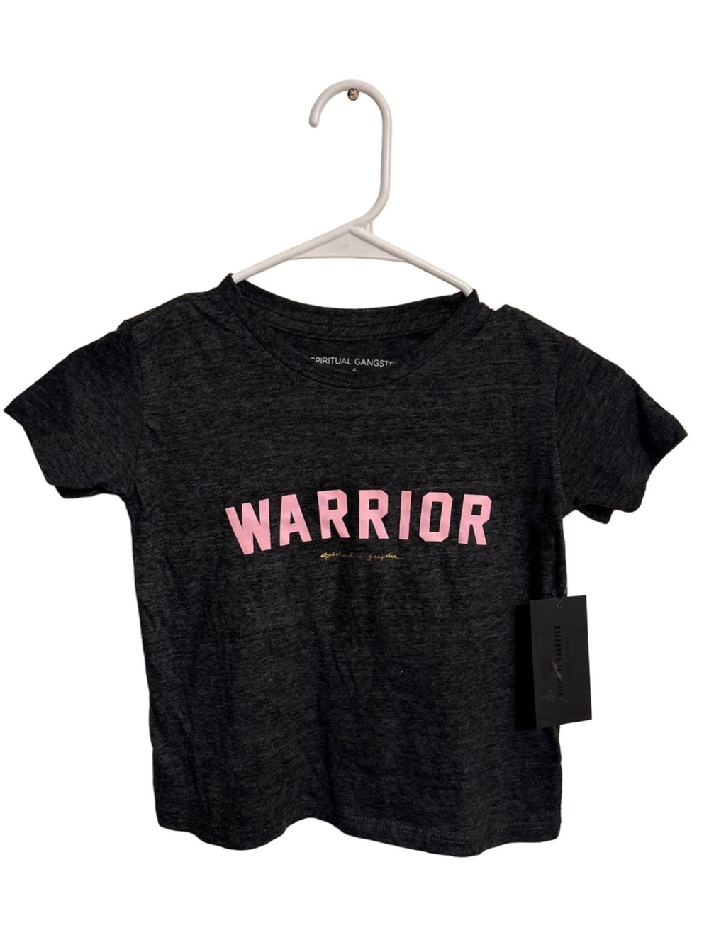 Spiritual Gangster Kids Short-Sleeve Tee - Charcoal with Pink 'WARRIOR' Print 6T
